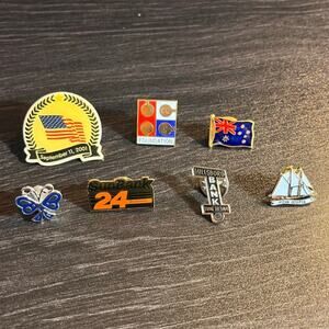 Vintage Enamel Pin Lot Amway Butterfly SunBank 9/11 Foundation Travel, 7 Pins